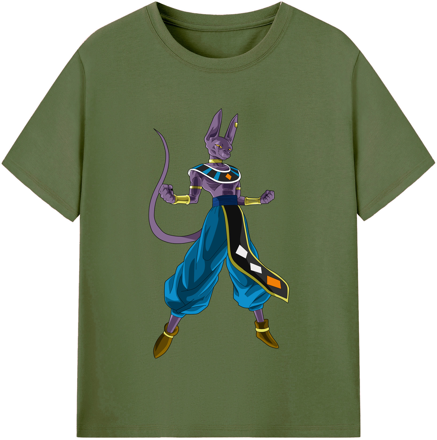 （画像用） ドラゴンボール ビルス 破壊神ビルス DRAGON BALL Beerus Birusu 綿100％半袖Tシャツ（フロントプリント）